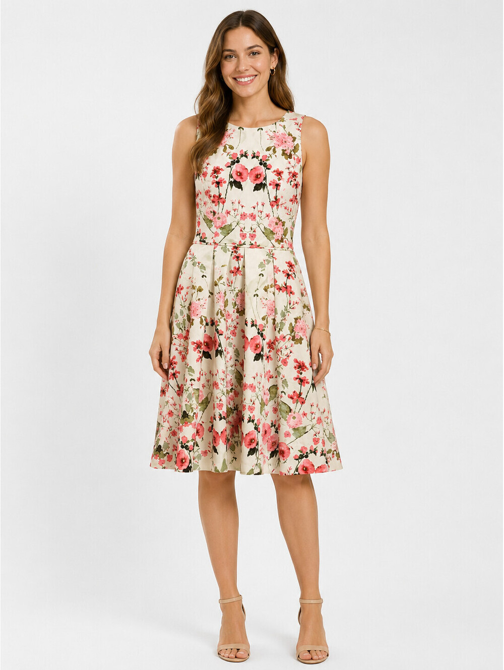 Tahari Arthur S. Levine Dress Size 6 Floral Sleeveless A-Line Midi Lined